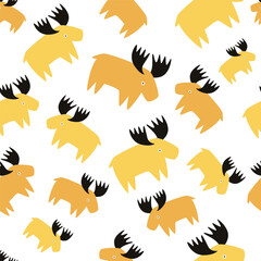Seamless pattern with yellow mooses, elks.