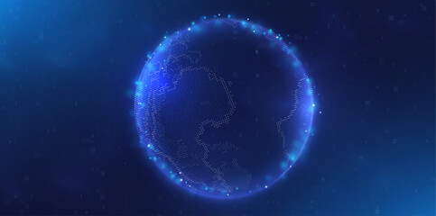 Globe network illustration. Technology digital 3d globe. Digital earth map background. Connection data concept.