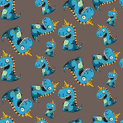 Vector seamless illustration cute dinosaur pattern