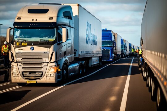 grève des chauffeurs routiers - des camions bloquent l'autoroute - generative ai