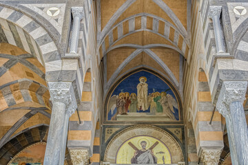 Obraz premium Amalfi, Italy Cathedral of Saint Andrew the Apostle entrance detail in Costiera Amalfitana.