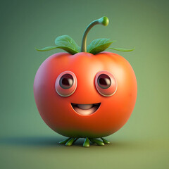 Cute Tomato Cartoon Character in 3D generative ai