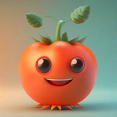 Cute Tomato Cartoon Character in 3D generative ai