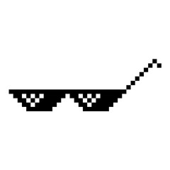 Funny Pixelated Sunglasses. Simple Linear Logo Illustration of 8-bit Black Pixel Boss Glasses. Art Glasses of Thug Life Meme - Isolated on White Background