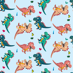 Vector seamless illustration cute dinosaur pattern
