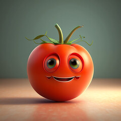 Cute 3D Cartoon Character of Smiling Tomato Fruit generative ai