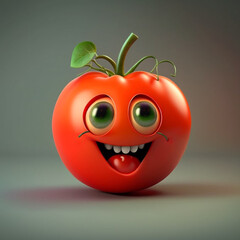 Cute 3D Cartoon Character of Smiling Tomato Fruit generative ai