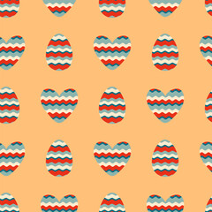 Retro style wavy Easter eggs and hearts seamless pattern. Perfect print for tee, paper, fabric, textile. Vintage vector illustration for decor and design.