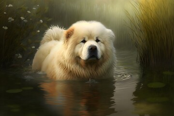 dog in pond created using Generative AI Technology