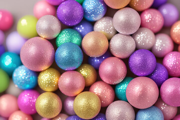 Fototapeta na wymiar Generative AI illustration. Abstract background with colorful shiny balls. Festive bright background.