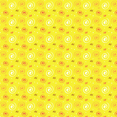 Hand drawn doodle seamless pattern, marker outlines, for bar, banner, menu, beer or music festival, young people event, outdoor activities, picnic. Yellow and white vector. Freehand brush strokes