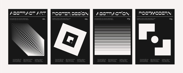 Minimal geometric posters. Modern simple geometry line forms primitive shapes, swiss bauhaus backgrounds. Vector set