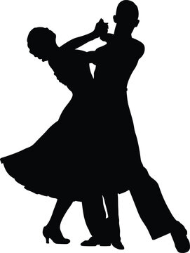 recommend clip art: couple dancer dancing viennese waltz, black silhouette on white background, vector illustration