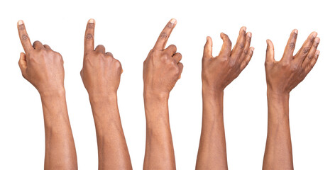 Hands touching or pointing isolated on white or transparent background, gestures for a smart phone or a tablet	