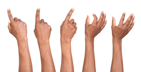 Hands touching or pointing isolated on white or transparent background, gestures for a smart phone or a tablet	