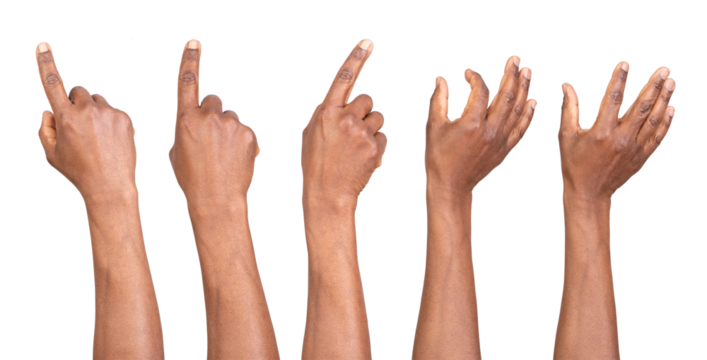 Hands touching or pointing isolated on white or transparent background, gestures for a smart phone or a tablet	