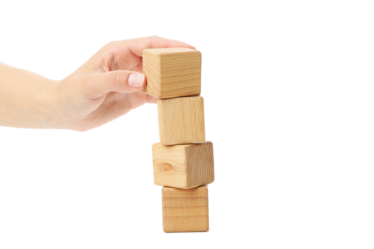 Blank wooden cubes for different concepts, isolated on white background