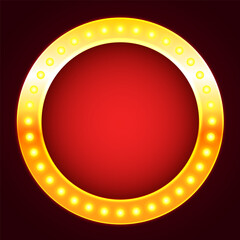 Blank background for casino. Empty background for placing elements on the theme of the casino. Red luxury background with a golden frame and light bulbs.