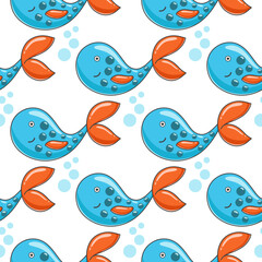 Cute whale cartoon seamless pattern. Underwater world background. Print for baby textile, paper, packaging and design. Digital paper, vector illustration