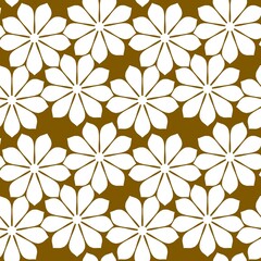 Seamless floral pattern with white flowers on a brown background.