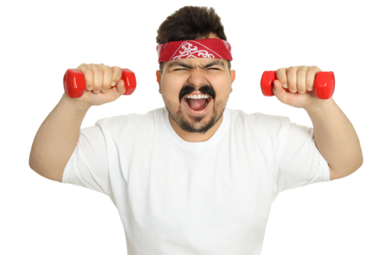 Concept of weight loss with young man, isolated on white background