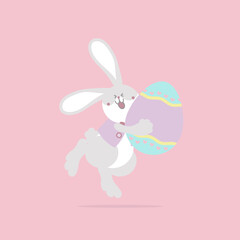 happy easter festival with animal pet bunny rabbit and egg, pastel color, flat vector illustration cartoon character