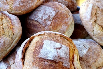 Close up image of pile of bread of Altamura: a traditional bakery product from Altamura, in the...