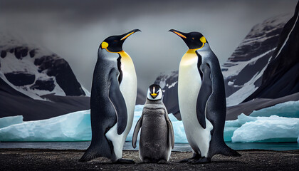 Fototapeta premium Emperor Penguins with chick
