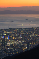 日本　兵庫県神戸市の六甲山天覧台から眺める神戸市街とメリケンパークとハーバーランドの夜景