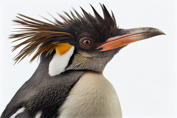 Naklejka premium Rockhopper penguin close up portrait, isolated on white background