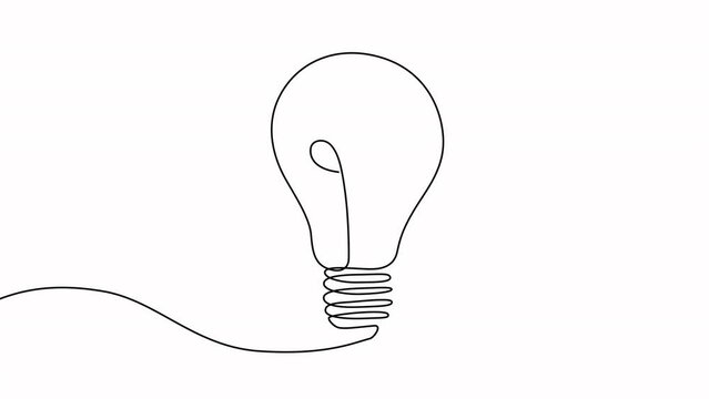Continuous drawing line art of light bulb. Idea concept. Hand drawn one line. 4k animation, stock footage