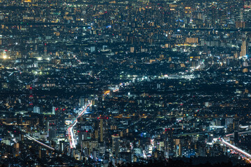 日本　兵庫県神戸市の六甲山天覧台から眺める大阪市街地の夜景