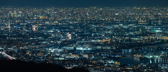 日本　兵庫県神戸市の六甲山天覧台から眺める大阪市街地の夜景