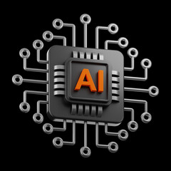Premium robotic technology artificial intelligence chip icon 3d rendering on isolated background