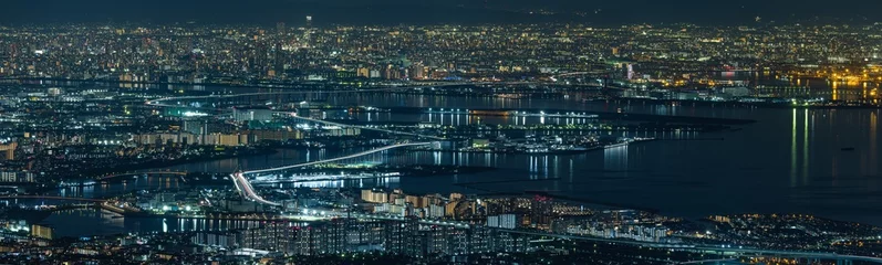 Deurstickers 日本　兵庫県神戸市の六甲山天覧台から眺める大阪市街地と大阪湾の夜景 © pespiero
