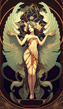 Egyptian God, Hapi &ndash; God of Fertility, AI generative illustration, poster, art nuveau style.