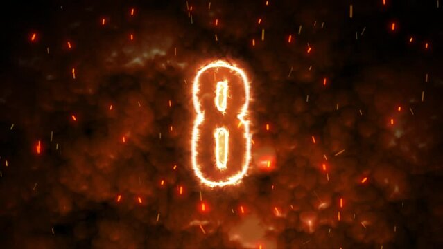 countdown from numbers engulfed in flames and smoke
