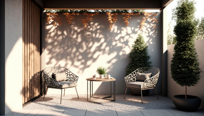 modern contemporary outdoor terrace balcony minimalistic loft style decor, generative ai
