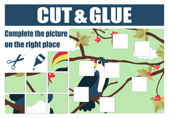 Cut out and glue. Complete the picture. Toucan