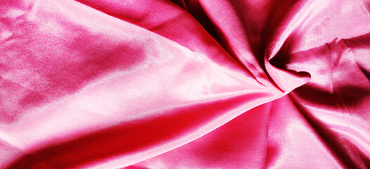 Luxurious smooth red, pink silk fabric design, silk fabric texture background element, luxurious shiny and smooth silk and satin cloth texture background. 