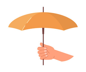 Insurance and safety, protection and guarantee from accidents and incidents. Isolated hand holding umbrella, security and assurance from agent. Vector in flat style