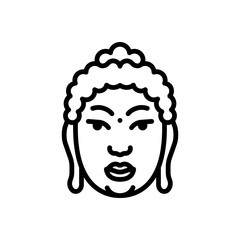 Buddha head icon. Black vector illustration isolated on white background for design, logo, sticker, label, print.