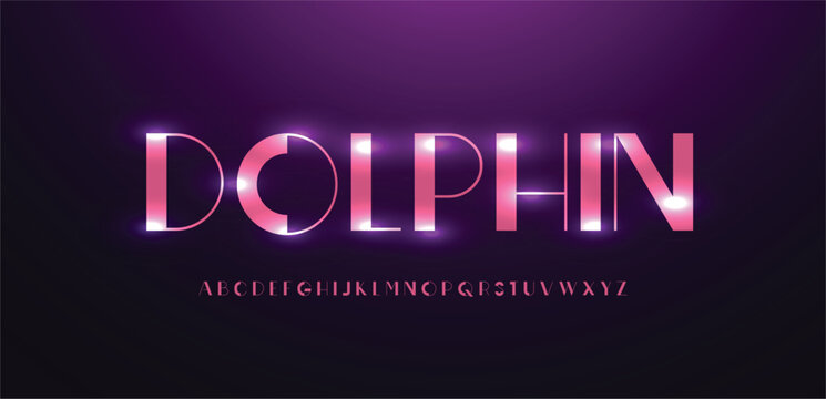Dolphin font alphabet letters outline linear contour typography techno digital characters.