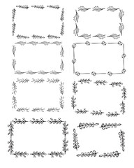 Hand drawn rectangle  floral frames, square flower frames wedding ornament collection vector illustration isolated