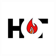 HOT word logo design with fire symbol on letter O.
