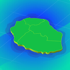 Carte de l'île de La Réunion en 3D - Illustration vectorielle 