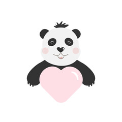 Panda with heart vector illustration. Baby panda. Print on children's clothing.	