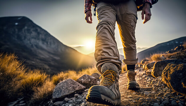 Experience the Thrill of Adventure, Hiker with Gear Trekking in the Mountains, Generative AI