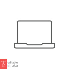 Fototapeta premium Laptop line icon. Linear symbol with thin outline. Notebook, computer, pc, desktop, portable device concept. Vector illustration isolated on white background. Editable stroke EPS 10.