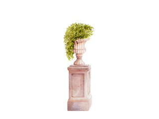 Marble flower pot antique style garden watercolor illustration